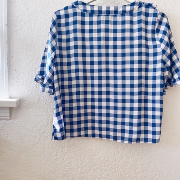 Top Shop Gingham Check Ruffle Blouse - Picture 3 of 5